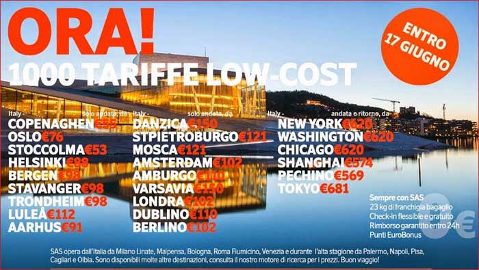 FlySAS: tariffe low cost per volare in Europa e nel mondo